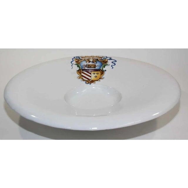 Spanish Vintage Stoneware Talavera White underglaze Large Bowl with Blazon Spain For Sale - Image 3 of 10