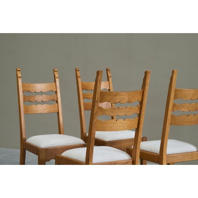 Razorblade Chairs in Oak and Wool by Henning Kjærnulf, 1960s, Set of 4 For Sale - Image 15 of 16