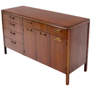 Mid-Century Modern Credenza Dresser Cabinet with Bifold Door and Five Drawers