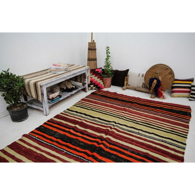 Striped Handwoven Vintage Kilim Rug- 5′7″ × 12′2″ For Sale In Los Angeles - Image 6 of 7