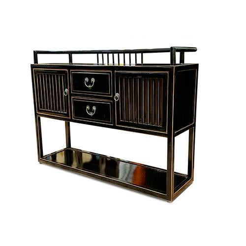 1980s Black Lacquer Stand Console Table For Sale - Image 4 of 5