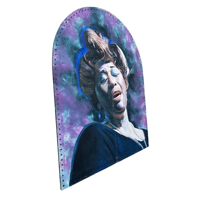 Modern 1980s 10' Foot Tall Oil on Canvas Portrait of Ella Fitzgerald - verso signed by Kenmark For Sale - Image 3 of 4