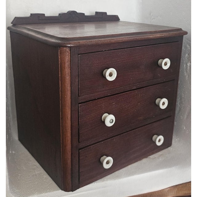 Victorian Miniature 1880s Walnut Eastlake 3‑Drawer Chest With Dovetailed Drawers For Sale - Image 3 of 18