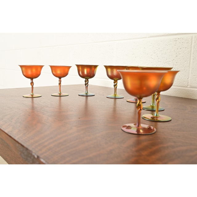Art Deco Steuben Aurene Iridescent Art Glass Goblets, Set of Eight For Sale - Image 3 of 9