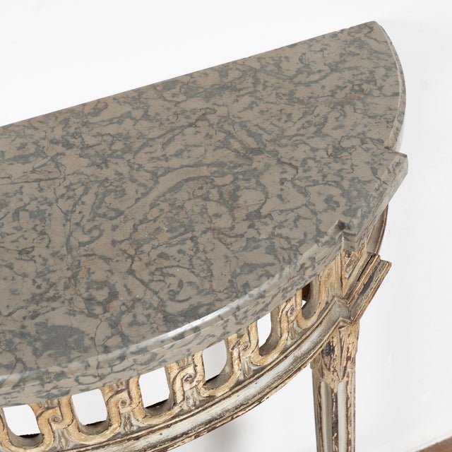 Gustavian (Swedish) Early 20th Century Swedish Painted Demilune Wall Console With Marble Top For Sale - Image 3 of 13