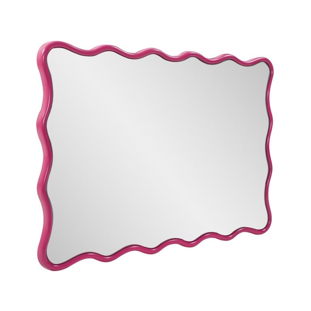 Maya Rectangular Waved Edge Mirror in Glossy Hot Pink For Sale - Image 10 of 11