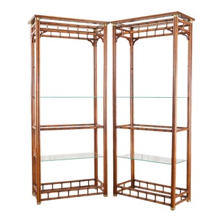 Pair of Mid-Century Faux Bamboo Etagere Shelves by Heritage For Sale