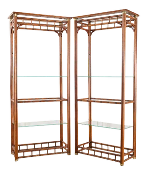 Pair of Mid-Century Faux Bamboo Etagere Shelves by Heritage