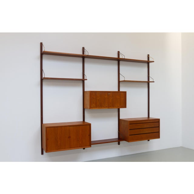 Wood Danish Modern Three-Bay Modular Teak Wall Unit by Poul Cadovius for Cado, 1950s For Sale - Image 7 of 18
