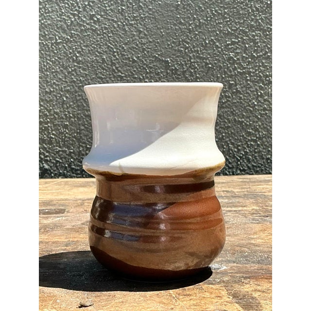 White Vintage Two Tone Original Studio Pottery Vase For Sale - Image 8 of 12