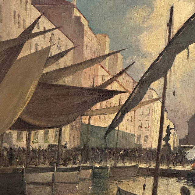 Grand Signed Oil Painting on Canvas by Luigi Tafani, 'View of Venice' Dated 1903 For Sale - Image 12 of 16