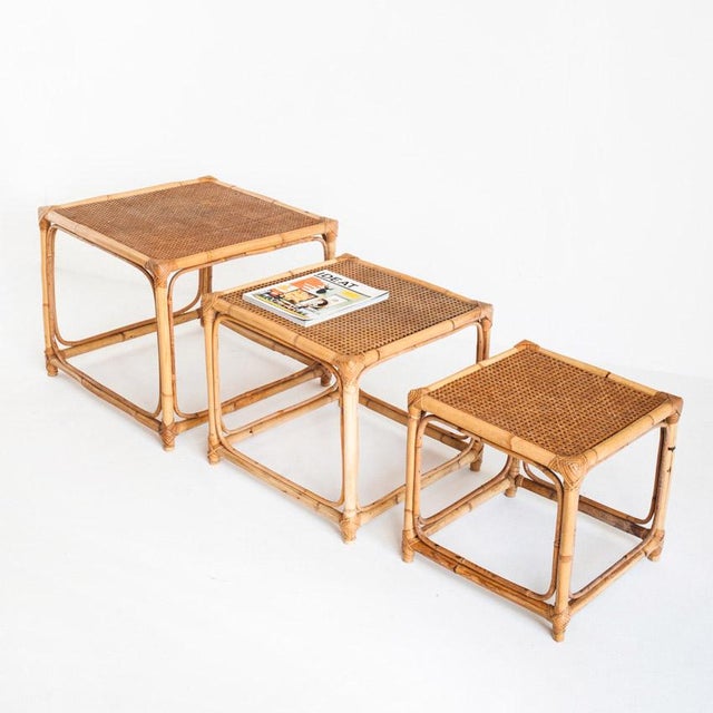 Vintage Cane Nesting Tables, 1960s, Set of 3 For Sale - Image 3 of 16