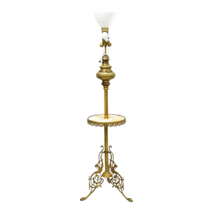Victorian Bronze Griffin Figural Converted Oil Lamp Marble Side Table Floor Lamp