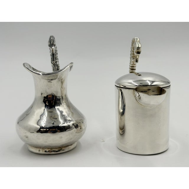 1950s Los Castillo Taxco Seahorse Silver Plate Creamer & Sugar Set For Sale - Image 14 of 18