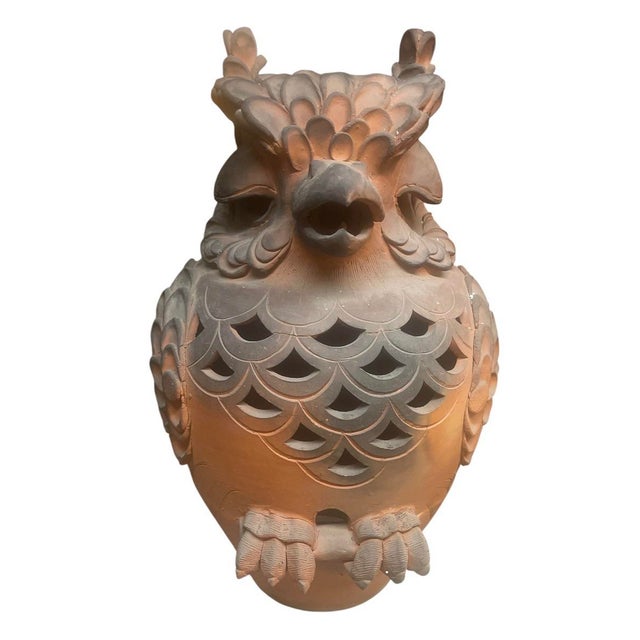 2000 - 2009 A Pair of Vintage Italian Style Terracotta Owl Garden Statues & Lanterns For Sale - Image 5 of 12