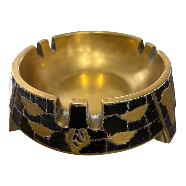 Salvador Teran Mosaic Brass Ashtray For Sale