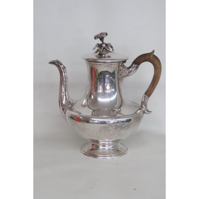 Traditional Early 20th Century Silver Plated Swan Neck Tea Coffee Pot Tapered Baluster With Wood Handle For Sale - Image 3 of 16