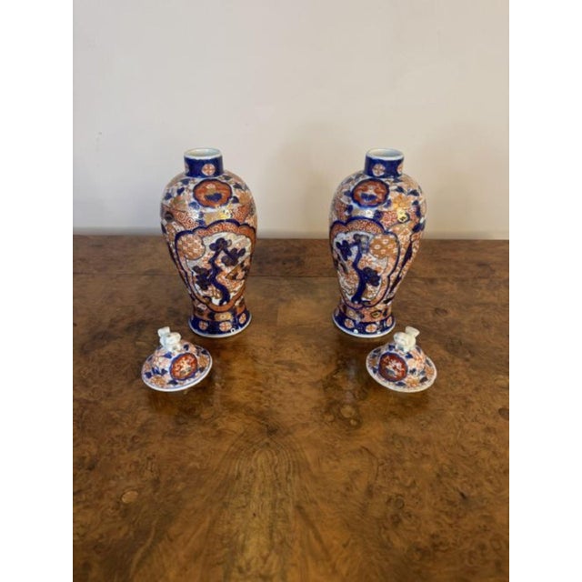 19th Century Antique 19th Century Japanese Imari Lidded Vases, Set of 2 For Sale - Image 5 of 7