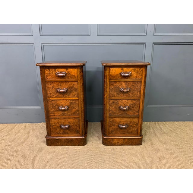 Brown Victorian Burr Walnut Bedside Chests, 1875, Set of 2 For Sale - Image 8 of 12