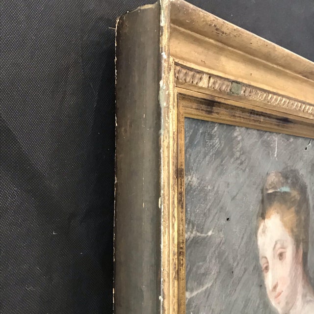 Antique French Pastel Portrait Painting on Vellum in Period Gold Gilt