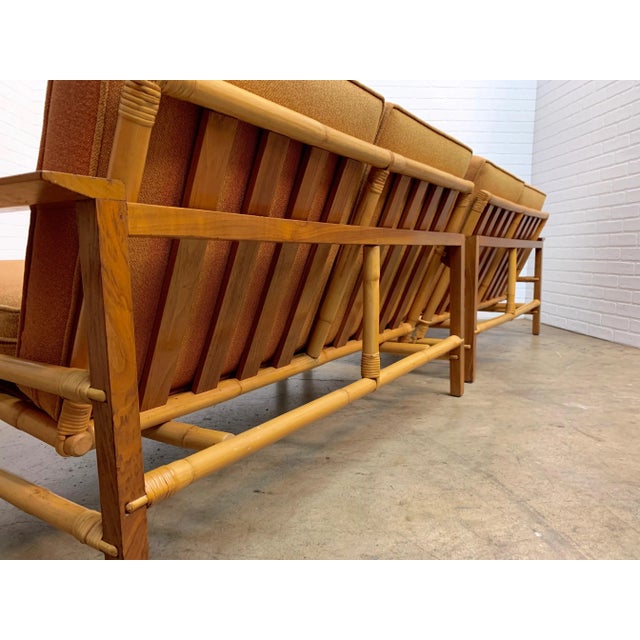 1960s Vintage Ficks Reed Walnut With Rattan Sectional Sofas - A Pair For Sale - Image 5 of 12