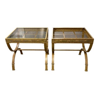 Mid 20th Century Pair of Neoclassical Style Metal Indoor/Outdoor Side Tables For Sale