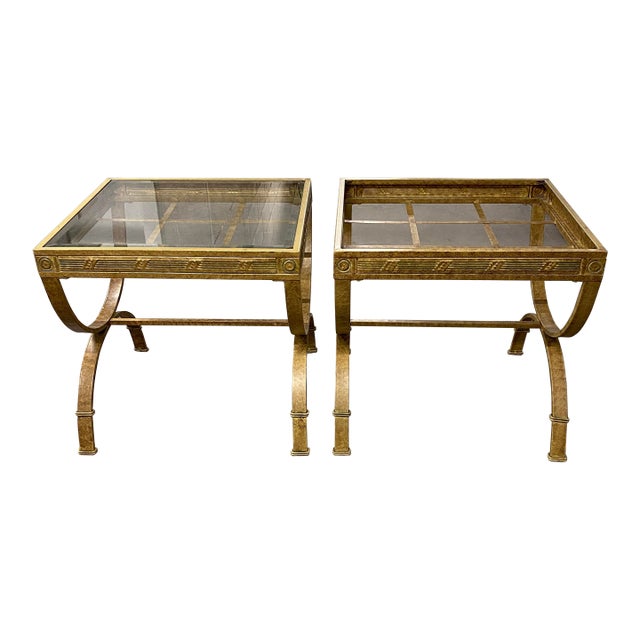 Mid 20th Century Pair of Neoclassical Style Metal Indoor/Outdoor Side Tables For Sale