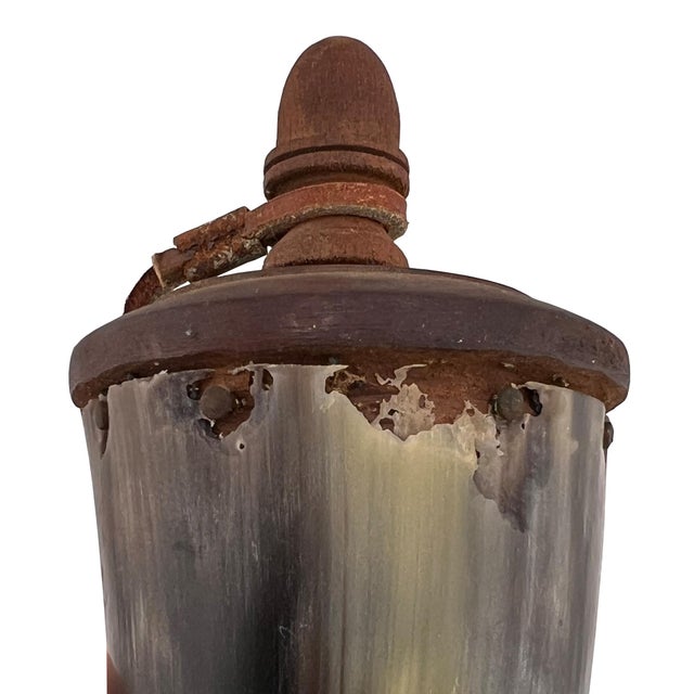 19th Century Powder Horn Flask With Brass Fittings and Leather Strap For Sale - Image 4 of 7