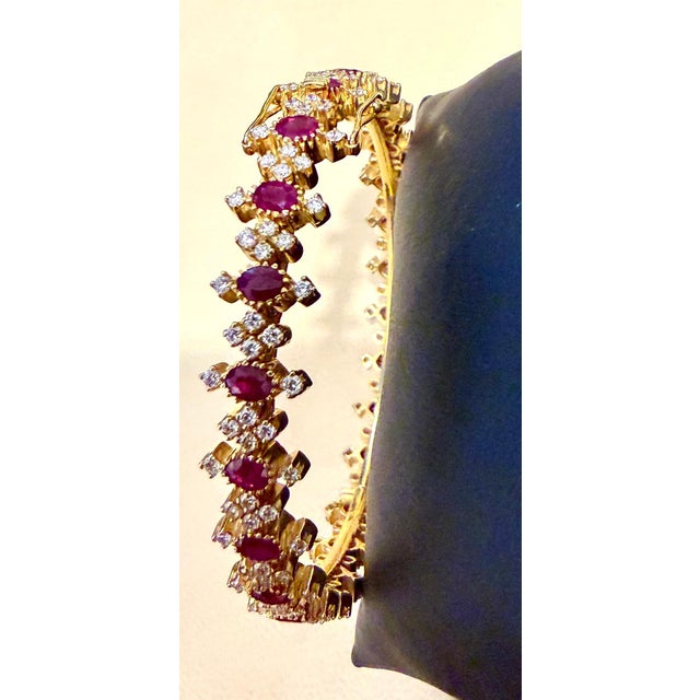 Natural Ruby & 5 Ct Diamond Bangle/Bracelet in 22 Karat Yellow Gold 29.4 Grams For Sale - Image 9 of 18