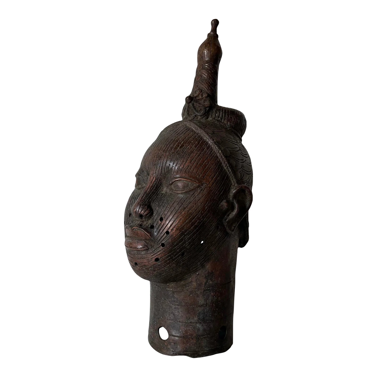 Vintage Benin Bronze Head Sculpture of Oba Nigeria African Chairish