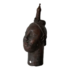 Vintage Benin Bronze Head Sculpture of Oba Nigeria African