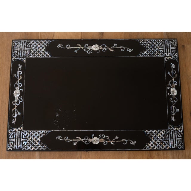 Vintage 1960s Vietnamese Black Lacquer & Mother of Pearl Side Tables - A Pair For Sale - Image 12 of 17