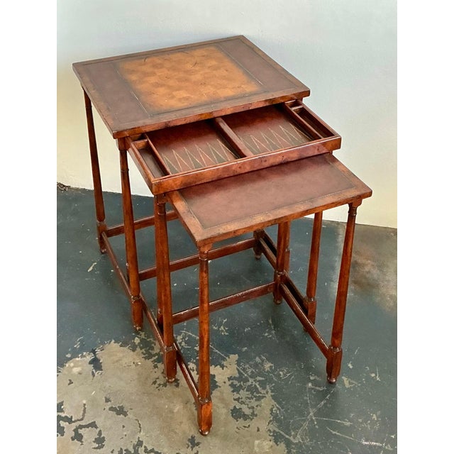 Brown Vintage Theodore Alexander Wood Nesting Tables With Game Boards For Sale - Image 8 of 16