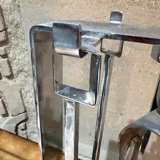 Chrome 1950s French Fire Tool Chrome Fireplace Set Style Pierre Guariche For Sale - Image 8 of 12