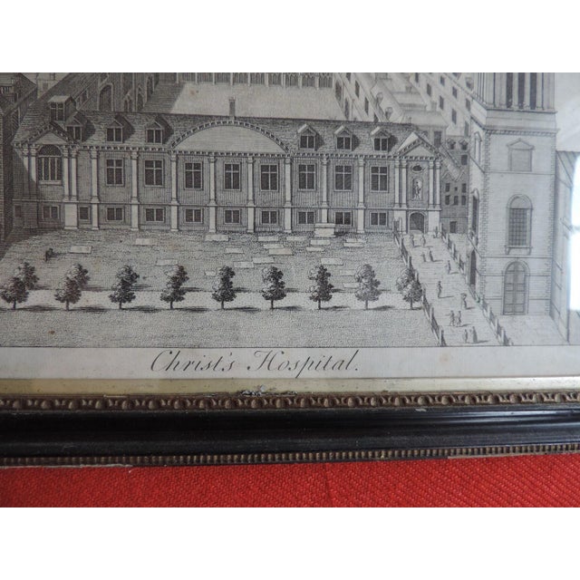 Black Antique 18th C. English George III Architectural Print in Hogarth Frame Christ's Hospital City of London For Sale - Image 8 of 10
