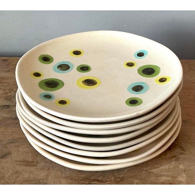 Early 21st Century Vintage Boho Glazed Ceramic Polka Dot Plates - Set of 8 For Sale - Image 5 of 8