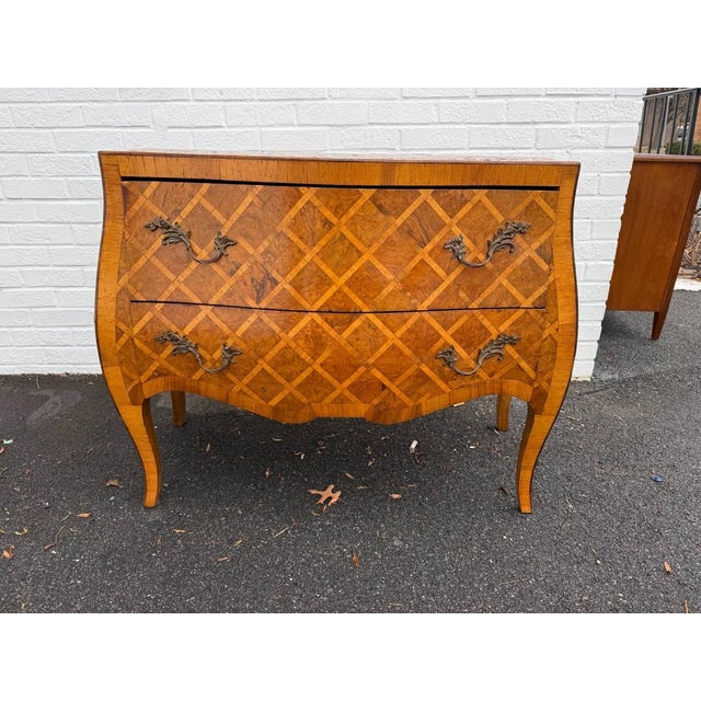 Vintage Italian Rococo Style Burl Wood Marquetry Commode With Cabriole Legs For Sale In Washington DC - Image 6 of 12