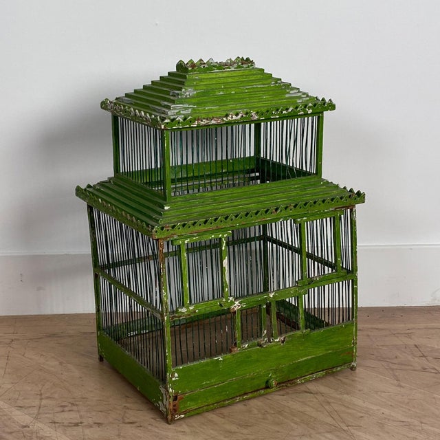 Asian Green Painted Bird Cage, South East Asia Circa 1900 For Sale - Image 3 of 5