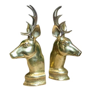 Vintage Brass Elk Decorative Crafts Inc. Deer Bookends - a Pair For Sale