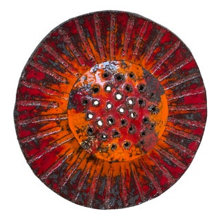 Danish Sculptural Sunflower Acid-Glazed Stoneware Wall Sconce, 1970s For Sale