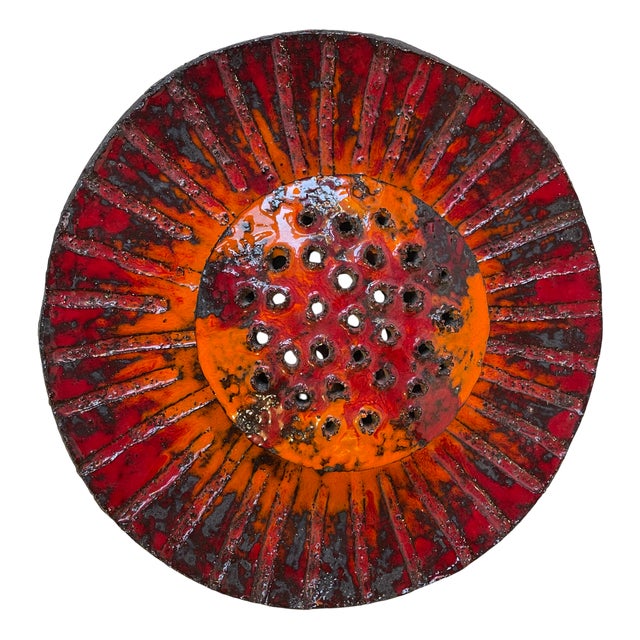 Danish Sculptural Sunflower Acid-Glazed Stoneware Wall Sconce, 1970s For Sale