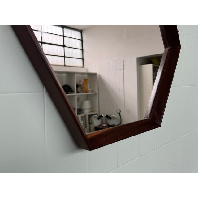 1950s Hexagonal Italian Mirror with Teak Frame, 1950s For Sale - Image 5 of 12
