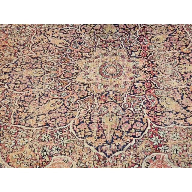 19th Century Persian Kerman Lavar Rug, Hand-Knotted Wool, Floral Design, Ivory & Red, 8x11 For Sale In Chicago - Image 6 of 18