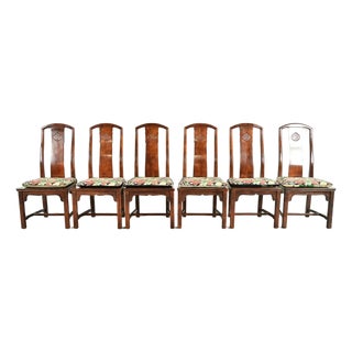 Henredon Hollywood Regency Chinoiserie Sculpted Mahogany Dining Chairs, Set of Six For Sale