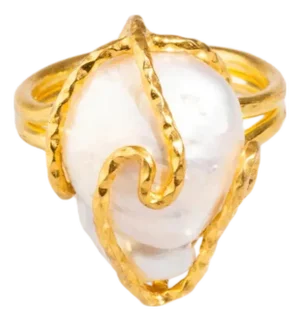 Baroque Pearl Gold Design Isis Chunky Ring, Size 4