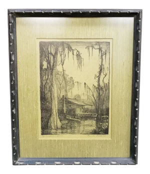 1930's "Crawfishers Shack" Hand Signed Print by Knute Heldner (New Orleans/Sweden)