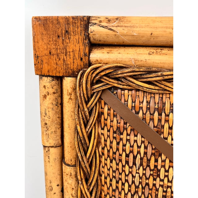 1970s Vintage British Colonial Coastal Bamboo, Rattan, and Leather Bulletin Board For Sale - Image 5 of 12