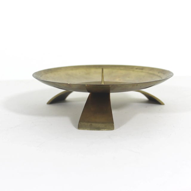Mid 20th Century Brass Large Pillar Candle Holder For Sale - Image 9 of 10