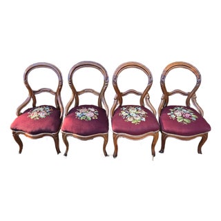 Late 20th Century Traditional Burgandy Upholstered Bubble Back Chairs Set of 4 For Sale