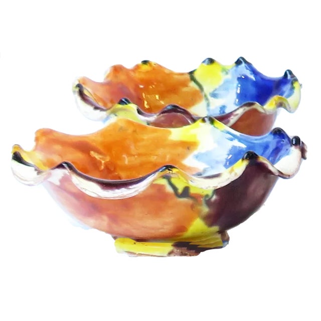 Mid 20th Century Colorful Contemporary Mexican Pottery Serving Bowl Set, 1 Large + 6 Individual For Sale - Image 5 of 9